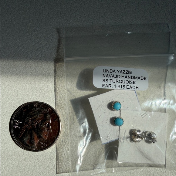 Turquoise Navajo Handmade Earrings - Picture 2 of 2